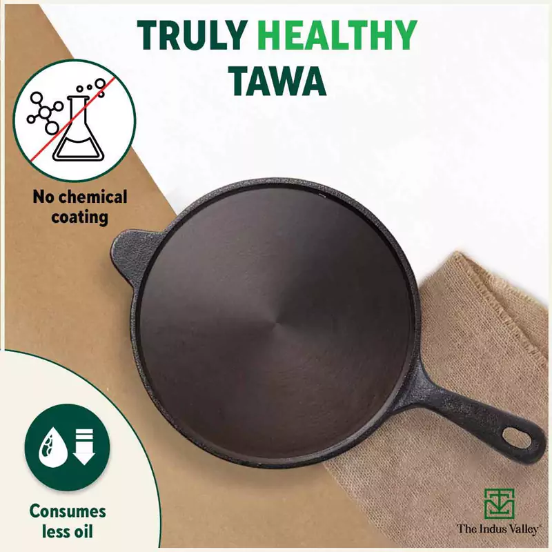 Super Smooth Cast Iron Tawa 25.4cm, Long Handle,Pre-seasoned, Naturally Nonstick, 100% Pure, Toxin-free, Induction, Free 110 Spatula - Image 3