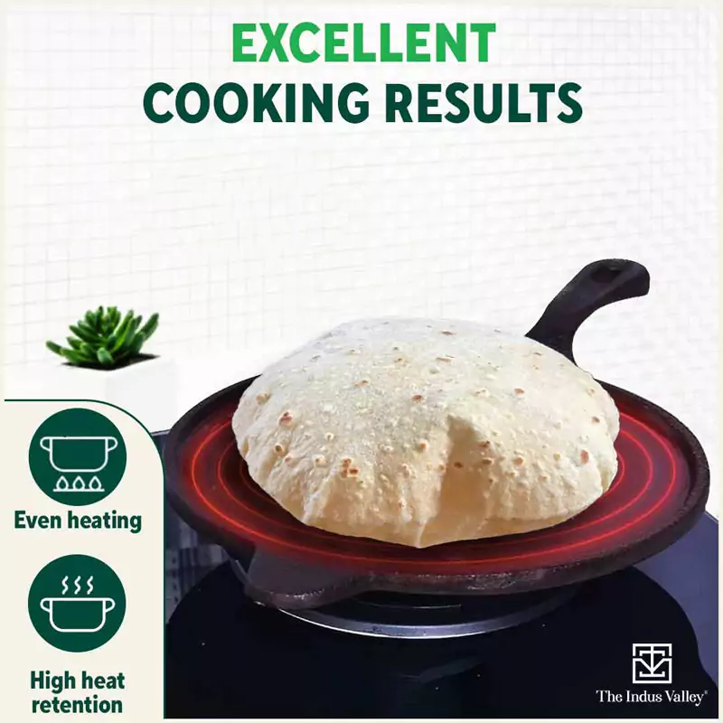 Super Smooth Cast Iron Tawa 25.4cm, Long Handle,Pre-seasoned, Naturally Nonstick, 100% Pure, Toxin-free, Induction, Free 110 Spatula - Image 6