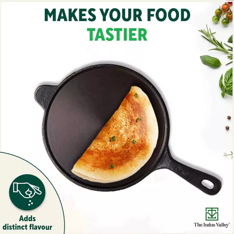 Super Smooth Cast Iron Tawa 25.4cm, Long Handle,Pre-seasoned, Naturally Nonstick, 100% Pure, Toxin-free, Induction, Free 110 Spatula - Image 8