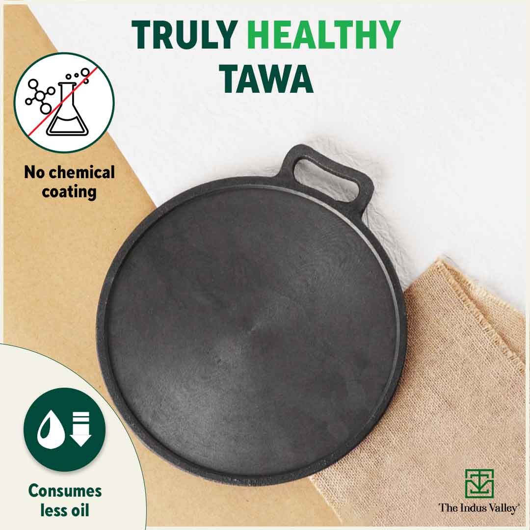 Super Smooth Cast Iron Tawa 30.5cm + Free 110 Spatula, Pre-seasoned, Naturally Nonstick, 100% Pure, Toxin-free 2.3kg - Image 4