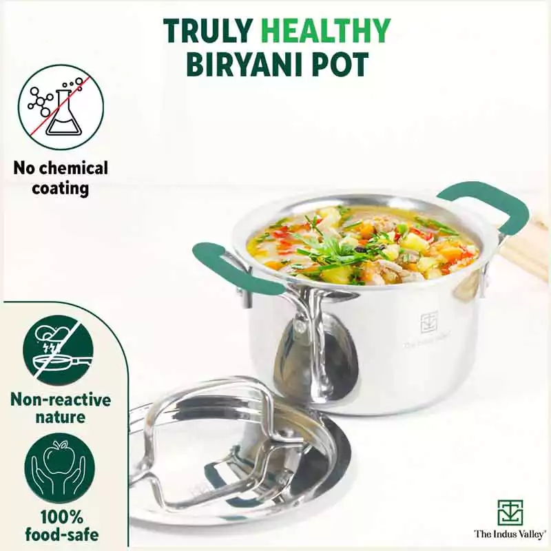 TurboCuk Tri-ply Stainless Steel Casserole/Biryani Cooking Pot 2.9L + Steel Lid, Premium 3 Layer Body, Cool Silicone Handles, Induction, Non-stick - Image 5