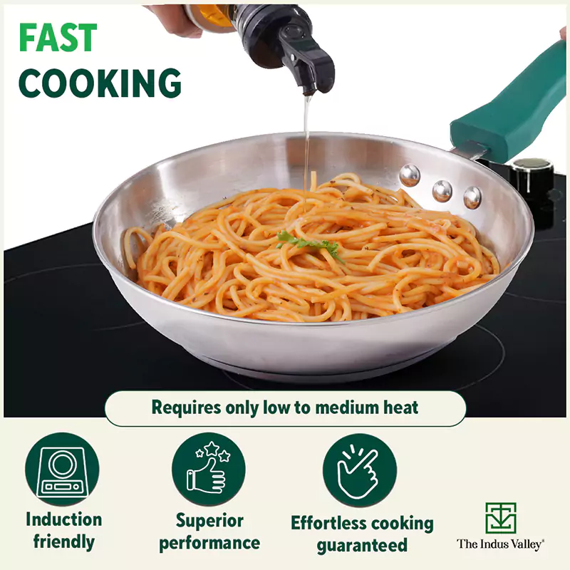 Tri-Steel Stainless Steel Cookware Set: Kadai with Lid(22cm)+ Frypan(22cm), Premium Quality, Tri-ply (3 Layer) Bottom, Soft-touch Handles, 100% Toxin-free, Non-stick, Induction & Gas - Image 6
