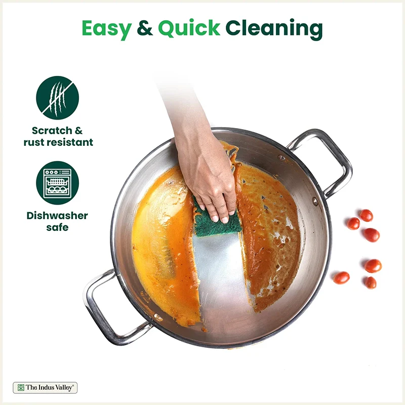 TurboCuk Tri-ply Stainless Steel Kadai+ Glass Lid 1.7/2.7/3.5L, Premium Quality, 3 Layer Thick Body, 100% Toxin-free, Non-stick, Induction & Gas - Image 7