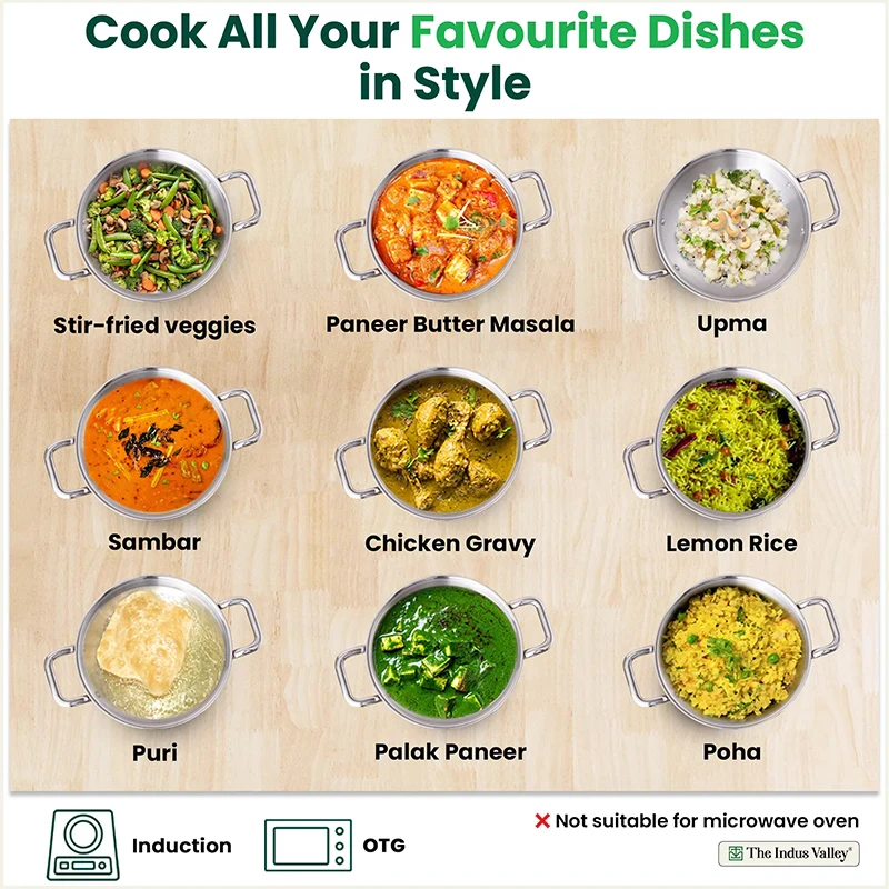 TurboCuk Tri-ply Stainless Steel Kadai+ Steel Lid 18cm Premium Quality, 3 Layer Thick Body, 100% Toxin-free, Non-stick, Induction & Gas - Image 10
